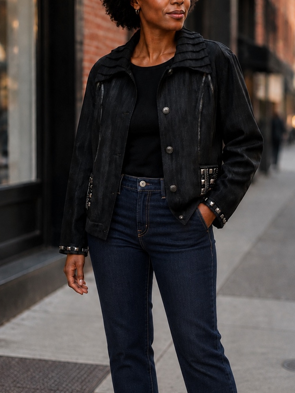Laura Ashley Black Jewel Trim Jean Jacket